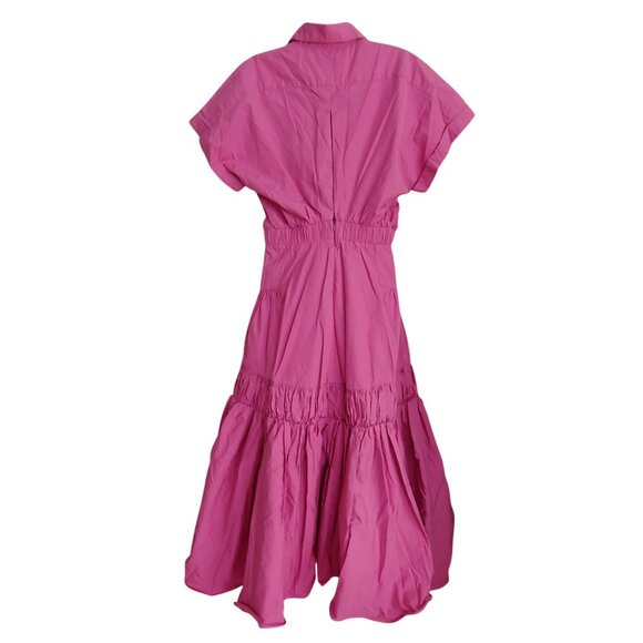 Silvia Tcherassi Fuchsia Designer Garden Party Resort Wear Tiered Chic Dress M - Picture 3 of 15